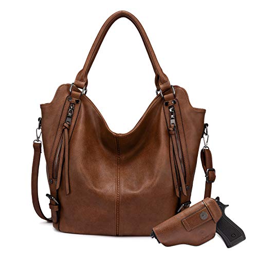 Concealed Carry Hobo Purse for Women Faux Leather Crossbody Shoulder Bags Large Tote Bag with Detachable Holster