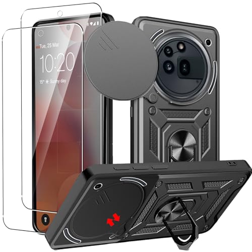 MEMELOKA Hülle für Nothing Phone 3A PRO mit Schutzfolie [2 Stück] Kratzfest Militär Schutzhülle + 360 Drehbarer Ständer TPU Stoßfeste Bumper Handyhülle mit Kamera Schiebeabdeckung Schwarz