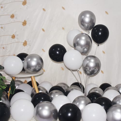 Image of 200 Pack Black White and Silver Balloons 5 Inch Latex Black White Metallic Silver Bulk Small Balloon Arch Garland Kit for Birthday Wedding Bridal Baby Shower Supplies Graduation Party Decorations