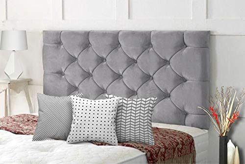 Affordable Chesterfield Headboards in Elegant Plush Velvet with Matching Buttons (4FT6 Double- Height 24", Silver) — image 1