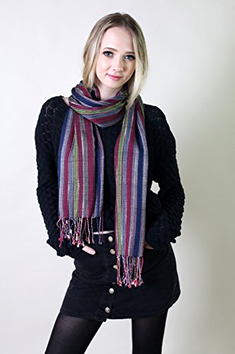 (4 COLORS) Multicolor Shimmer Metallic Stripe Scarf, Women's Lightweight Jewel Pashmina Tassel Shawl3