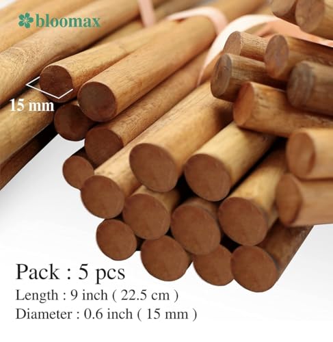 Image of BLOOMAX 14mm x 9 Inch Wooden Dowel Rods - Pack of 5 | Premium Polished Hardwood Sticks (±0.5mm Tolerance) | Smooth Splinter‑Free Dowels for DIY Crafts, Macrame & Furniture Repairs | Made in India