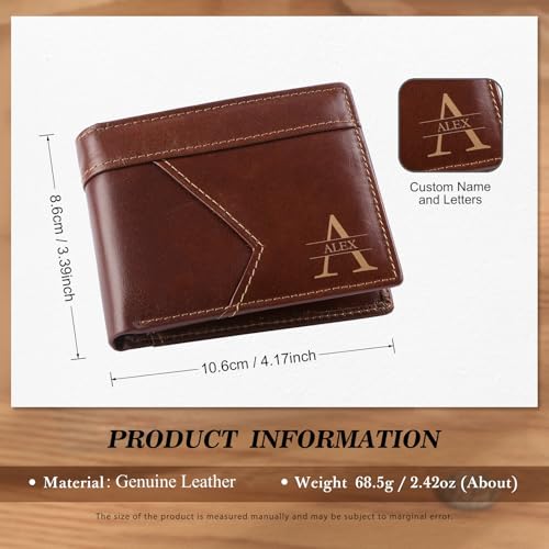 Custom Wallets for Men - Personalized RFID Genuine Leather Wallet for Men Engraved Name & initial Wallet, Dad Gifts for Fathers Day (Brown)2