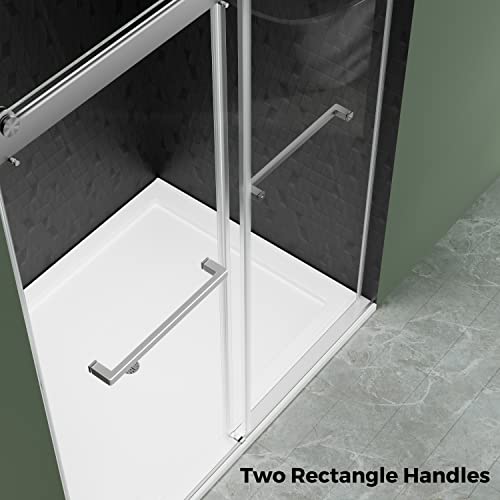 Delavin 56"-60" W X 75" H Frameless Shower Door, Double Sliding Shower Door, 5/16"(8Mm) Clear Tempered Glass, Noiseless Shatterproof Glass Shower Door With Square Rail, Stainless Steel, Aluminum #TOP4
