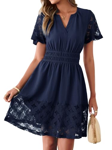 Image of Simplee Womens Boho Summer Dresses Casual Wedding Guest V Neck Short Sleeve Empire Waist A Line Tiered Mini Dress