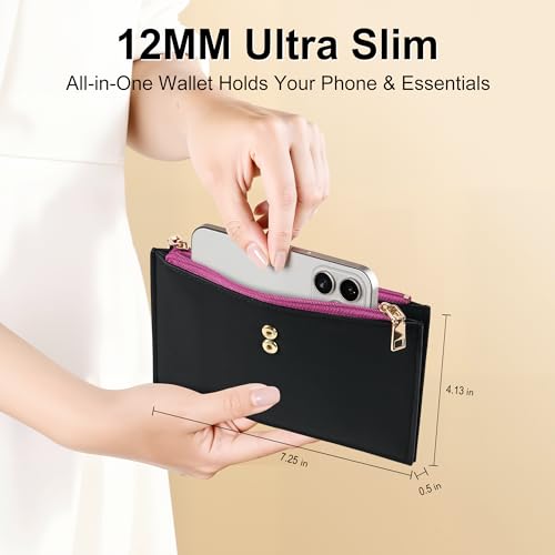 Image of Travelambo Leather Wallets for Women Slim RFID Blocking Bifold Credit Card Holder Wallet