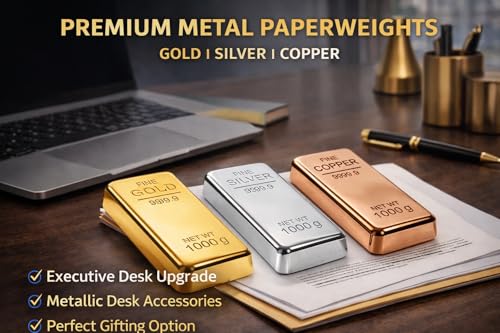 Image of ZAHEPA Realistic Metal Gold, Copper & Silver Bar Paperweight for Office Table, Fake Biscuit Paper Weight Table Decoration, Prop for Jewellery Shop & Heist Theme, Gift for Home & Office (Pack of 3)