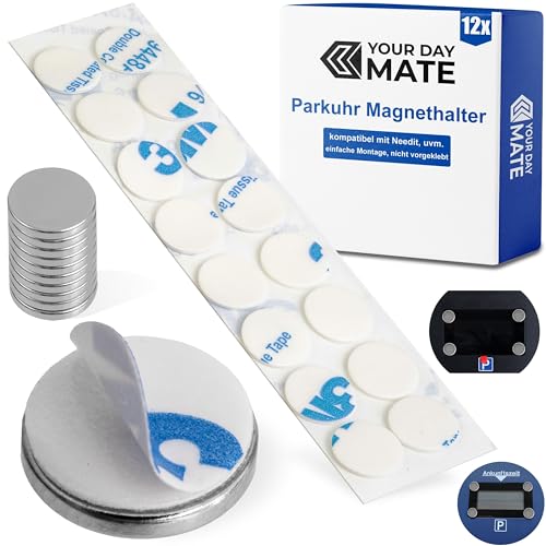Ersatz Magnet Klebepads Set, 12 Pack, kompatibel mit Needit Park Lite, Lite One elektronische Parkscheibe, uvm., Magnetplättchen und Spezialkleber für Windschutzscheibe, Klebesticker Streifen Parkuhr