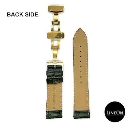Image of Lineon 20mm Half Padded Leather Mens Watch Strap with ButterFly Lock For Branded Watches Tool and Pins Include
