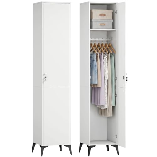 HOMCOM Armoire Chambre étroite penderie avec Porte, Tringle et étagères de Rangement, Serrure à Deux clés, Armoire à vêtements, Dressing, pour Chambre à Coucher, 36 x 40 x 180 cm, Blanc