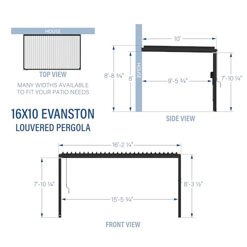 Image of Backyard Discovery Evanston 16'x10' Galvanized Steel Wall-Mounted Louvered Pergola Kit with Adjustable Roof, Shade, Rain Protection, High-Wind Rating, PowerPort, Gutter System for Outdoor Patio, Deck
