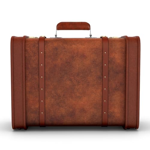 Image of uxcell 2Pcs Brown Leather, Metal Luggage Handle, Vintage Suitcase Replacement Strap, Pull Handle for Trunk Handbag Briefcase Speaker Box