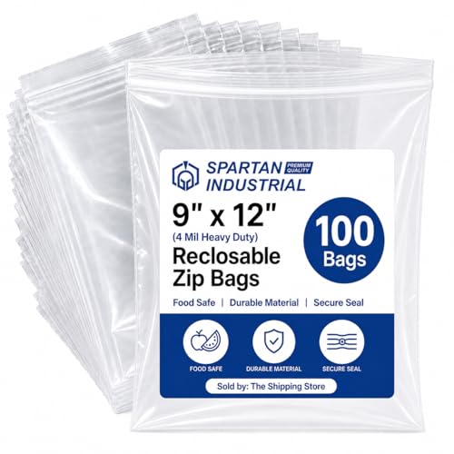 9” X 12” (100 Count) 4 Mil Thick Clear Reclosable Zip Plastic Poly Bags