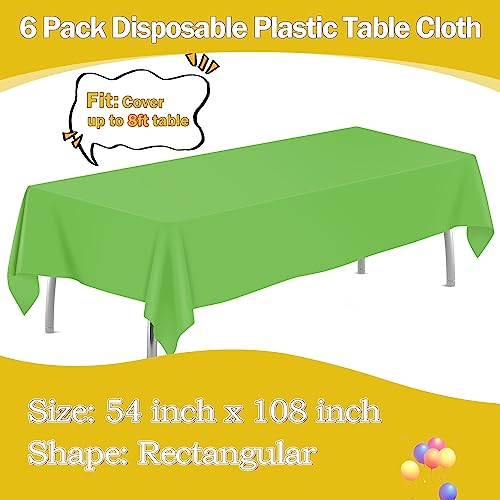 Image of tujol Lime Green 6 Pack Plastic Table Cloth 54 inch x 108 inch, Disposable Tablecloths Rectangle Table Cover, Plastic Tablecloths for Parties