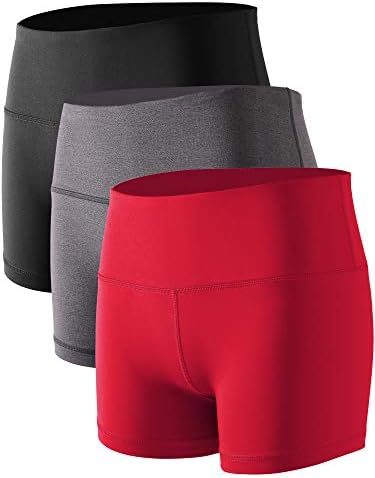 CADMUS Women's Stretch Fitness Running Shorts with Pocket,3 Pack,05,Black,Grey,Light Red,Medium