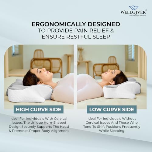 Image of WELLGIVER Cervical Butterfly Pillow | Orthopedic Memory Foam for Neck & Shoulder Pain | Ergonomic Contour Design | Dual Height Support | Side Sleeper Pillow with Arm Rest - Pack of 1