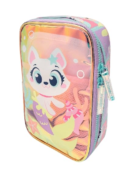 Estojo Grande Escolar Infantil Puket Pet Sereia Verde água