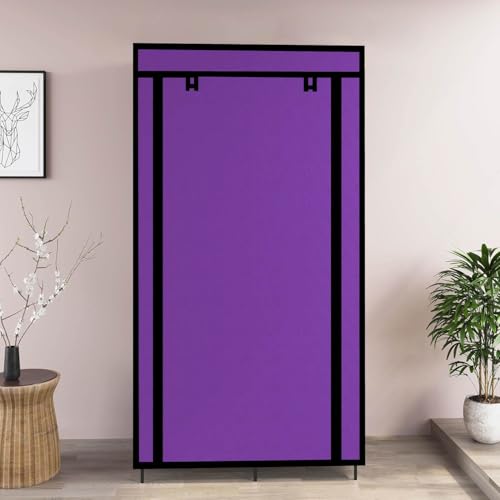 Image of Maison & Cuisine Collapsible Wardrobe Clothes Almira, 1 Hanging Space, 6 Shelves, 1 Side Pocket (Non-Woven Fabric, 76x38x145cm) (Purple)