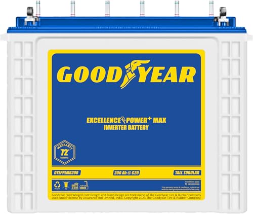 Image of Goodyear Excellence Power+ MAX Tall Tubular Inverter Battery | 200AH | 36 Months Warranty (Free of Cost Replacement) + 36 Months PRO-RATA Warranty