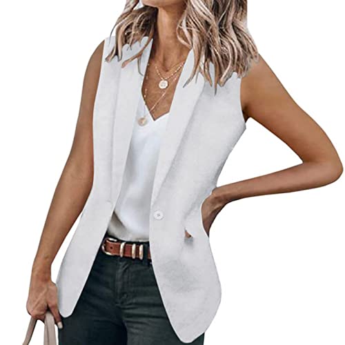 Oversized Blazers for Women Summer Casual Sleeveless Lapel One Button Vests Elegant Open Front Office Suit Jackets2