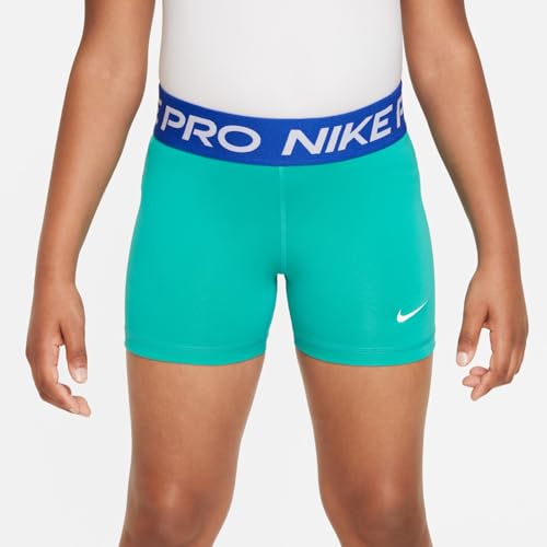 Image of Nike Girls' Pro Shorts (Little Big Kid), Clear Jade Ii /Game Royal /White