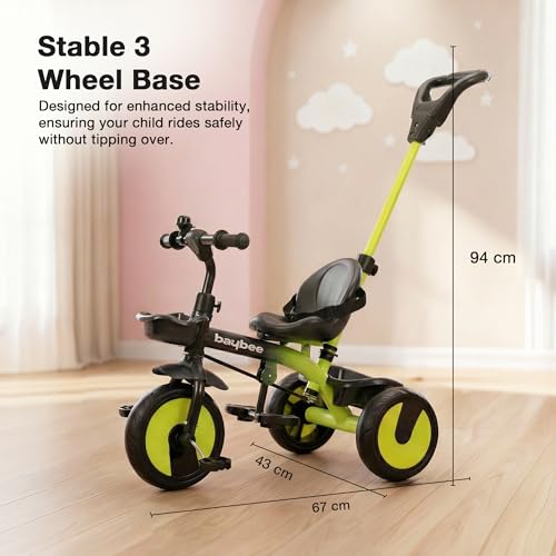 Image of Baybee Nova Pro Baby Cycle for Kids | Tricycle with Adjustable Parental Handle, Safety Belt & Non-Slip Pedals | Kids Cycles with Dual Storage Baskets & Footrest, Baby Cycle 2 to 5 Years (Black)