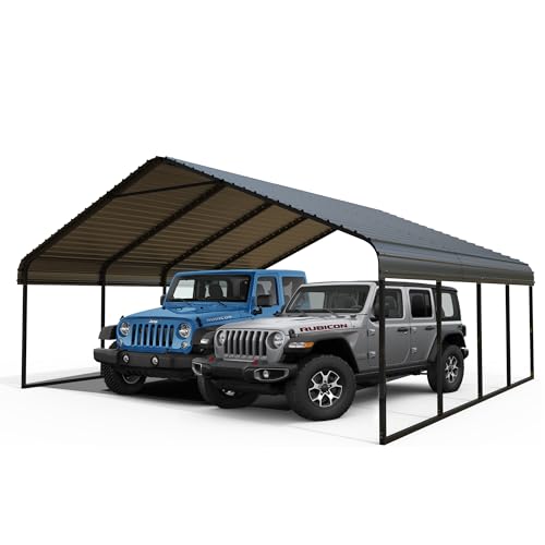 RITERYIFER 20x20 FT Heavy Duty Carport, Black Metal Carports Kits for Garage - Aluminum Car Ports with Steel Shelter Frame Cover for 2 Car or Boats
