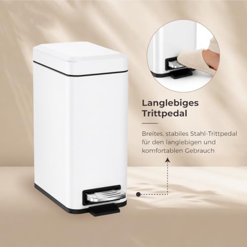 Image of Sineng Bathroom Trash Can with Lid Soft Close, 1.6 Gallon Stainless Steel Small Pedal Garbage Can with Removable Inner Bucket, Waste Bin for Kitchen Bedroom, Compact Toilet Trash Bin, White
