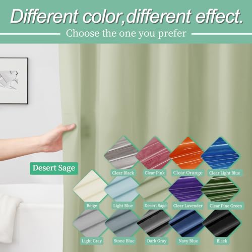 Image of Mrs Awesome Sage Shower Curtain Liner with 3 Magnets, 72x72 Premium Flexible Sturdy Plastic Shower Curtain for Bathroom Lightweight & Waterproof, Desert Sage