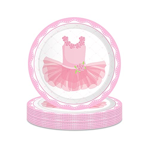 9" Ballet Dress Dessert Paper Plates Ballet Dress Round Disposable Dinner Paper Plates Set Swan Dance Theme Paper Plates Baby Shower Birthday Party Supplies, Pack of 24