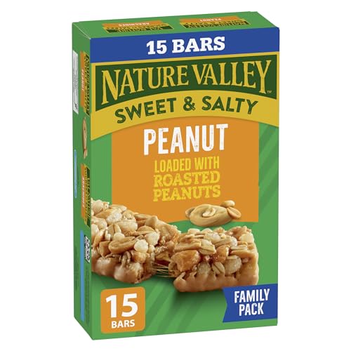 NATURE VALLEY – FAMILY PACK SIZE – Peanut Chewy Nut Granola Bars, Pack of 15 Bars, Made with Whole Grains, No Artificial Colours, No Artificial Flavours, Loaded with Roasted Peanut, 525 Grams Package
