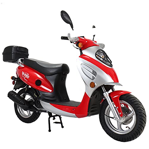 X-PRO Oahu 50 Moped with 12" Aluminum Wheels, Rear Trunk! Electric/Kick Start! Large Headlight! (Red)