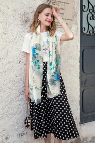 GERINLY Summer Scarfs for Women Lightweight Print Hawaiian Wrap Beach Shawl Cotton Voile Head Scarf2