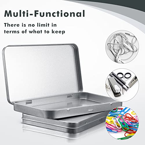 Image of Geiserailie 4 Pack Rectangular Metal Tin Box with Lid Metal Hinged Lid Tin Mini Paint Storage Box Empty Container Storage for Watercolor Jewelry Pen Candy Craft Organizer 7.0 x 4.2 x 0.6'' (Sliver)