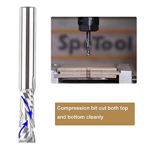 Spetool 2Pcs Up & Down Spiral Router Bits Sets With 1/2" Shank 1/2" Cutting Diamter Extra Long 4 Inch, Carbide Cnc Compression Bits For Wood Carving Slots Mortises #TOP3