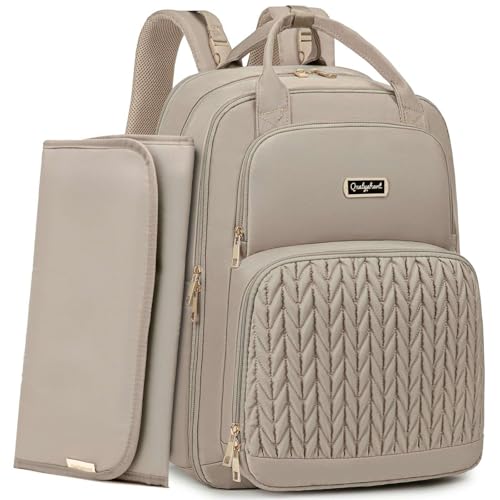 Qualyphant Mochila para fraldas – Bolsa de fraldas extragrande para duas crianças gêmeas (expansível 30-38L) - Mochila de viagem para bebês com trocador para mamãe e papai (acolchoada, resistente à