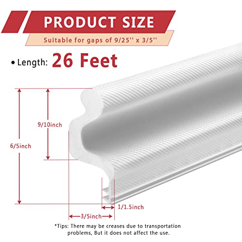 Image of 26 Feet Long Reach Weather Stripping Door Seal, Fingwerk V-Shaped Replacement Door Seal Strip Foam Kerf Weather Stripping for Doors Frame Door Insulation Strip, Easy Cut to Size(White)