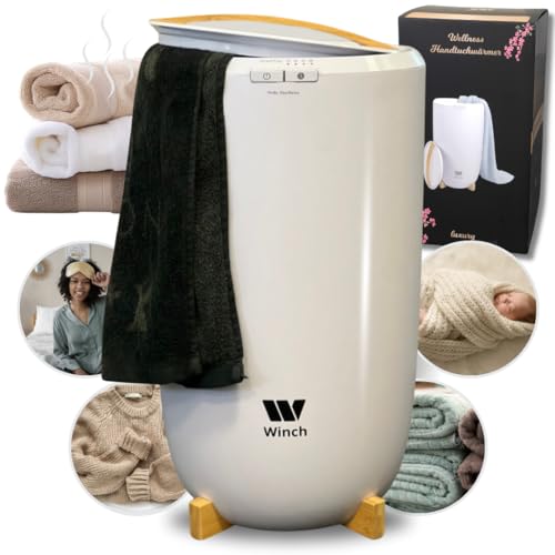 Winch Calienta Toallas Wellness, calienta Toallas eléctrico de pie de 20L con función de Temporizador y termostato de Encendido/Apagado sin Taladro, para Albornoz, Toalla, Pijama Blanco