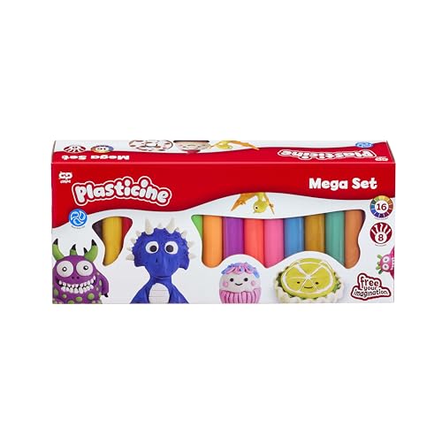 The Original Plasticine Mega Refill Set 16 Colours of Modelling Clay with Sculpting Tool & Instructions Reusable Non-Hardening Craft Fun Creative Play for Kids Ages 3+ Mess-Free Clay Kit