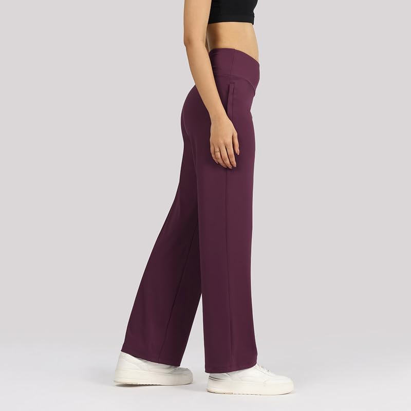 Image of BlissClub Women's Wide Leg Fit High Rise Ultimate Wide Leg High Waist Stretchable Formal Trousers with 2 Pockets