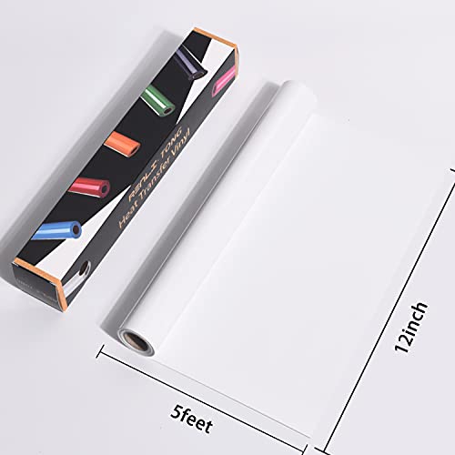 Image of RENLITONG White Iron on Vinyl - 12Inch by 5ft Roll HTV Heat Transfer Vinyl for T-Shirt HTV Rolls for All Cutter Machine - Easy to Cut & Weed for Heat Transfer Design