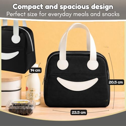Image of Toy Imagine 6.5L Insulated Lunch Bag for Kids Office School Men Women Smiley Face Tiffin Bag Snack Tote Bag Compact Portable Leak Proof Tiffin Pouch Hot and Cold Lunch Box Bag for Boys & Girls(Black)