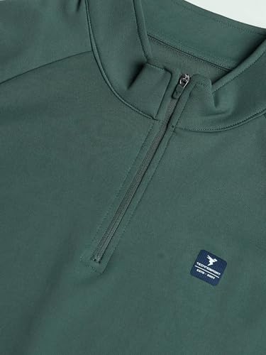 Image of TECHNOSPORT Men's Slim Fit Mock Neck SOID Sports Sweatshirt with Elasto Plus