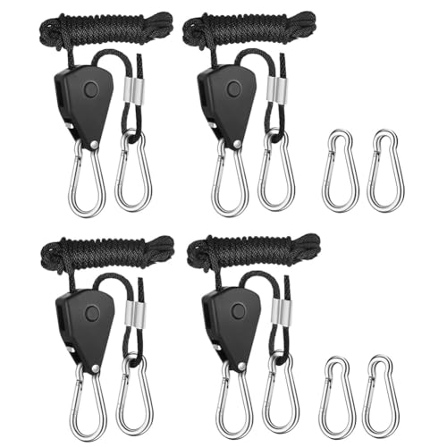 Agmoctz - Lote de 4 perchas para trinquete, gancho de cuerda ajustable, gancho de trinquete, gancho de cuerda ajustable, 2 m, 1/8 pulgadas