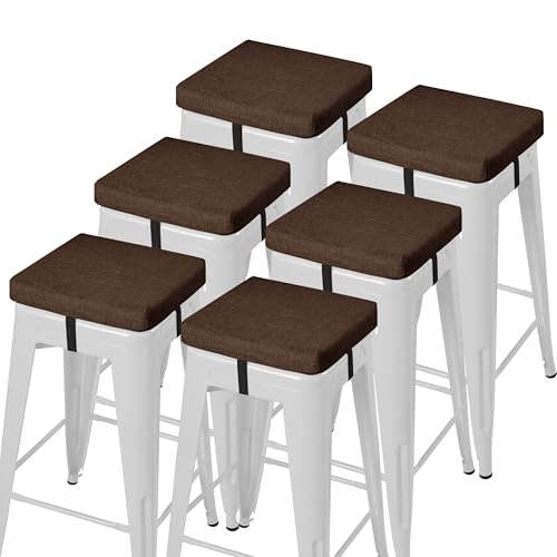 Image of AddGrace Anti-Slip Bar Stool Cushions Square Bar Stool Seat Cushions with Ties Set of 6 Small Square Chair Pads with Machine Washable Cover 12 inchX12 inchX2 inch (Coffee)