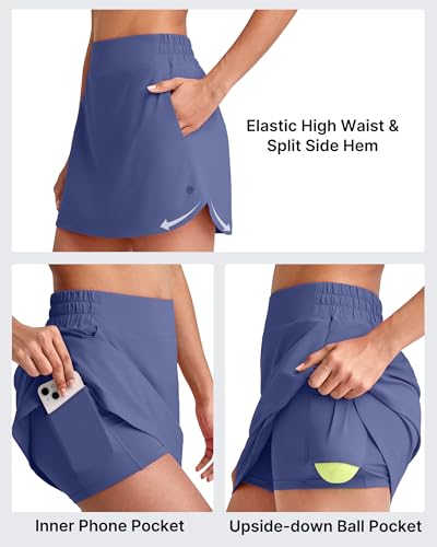 Image of G4Free A Line Golf Skirts for Women 15'' Elastic High Waisted Tennis Skorts Soft Casual Athletic Inner Shorts 4 Pockets