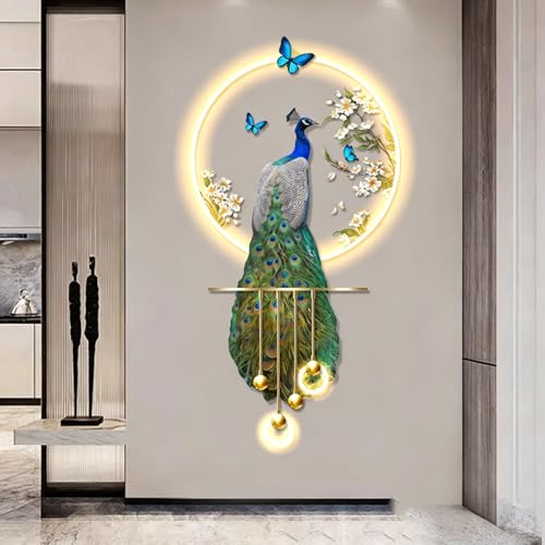 Décoration murale LED paon 3D en céramique de luxe pour entrée - 2
