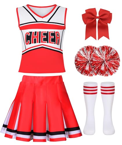 ZGXYZXMY Cheerleader Costume for Girls Cheerleading Outfit Kids Halloween Party Birthday Gift (Red 7-8 Years)