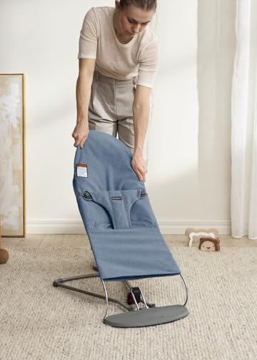 Image of BabyBjorn Bouncer Bliss, Woven melange, Blue | 2-in-1 Adjustable Baby Bouncer Seat and Toddler Chair, Newborn to Toddler (8-29 lbs), 4 Positions, Lightweight & Portable