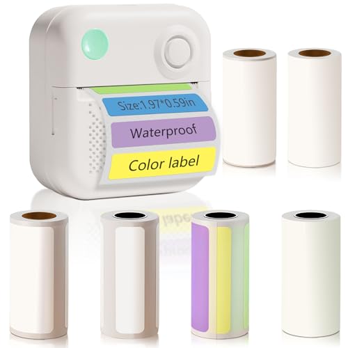 KEEPHOPE Label Maker Machine with 6 Tapes, Thermal Label Maker, Portable Mini Bluetooth Label Printer with Clear Tape for Home, Kitchen, School, Office Organization